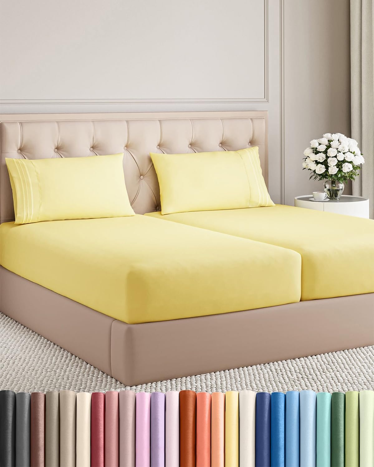 Split King Size 5 Piece Sheet Set - Comfy Breathable & Cooling Sheets - Hotel Luxury Bed Sheets for Women & Men - Deep Pockets, Easy-Fit…