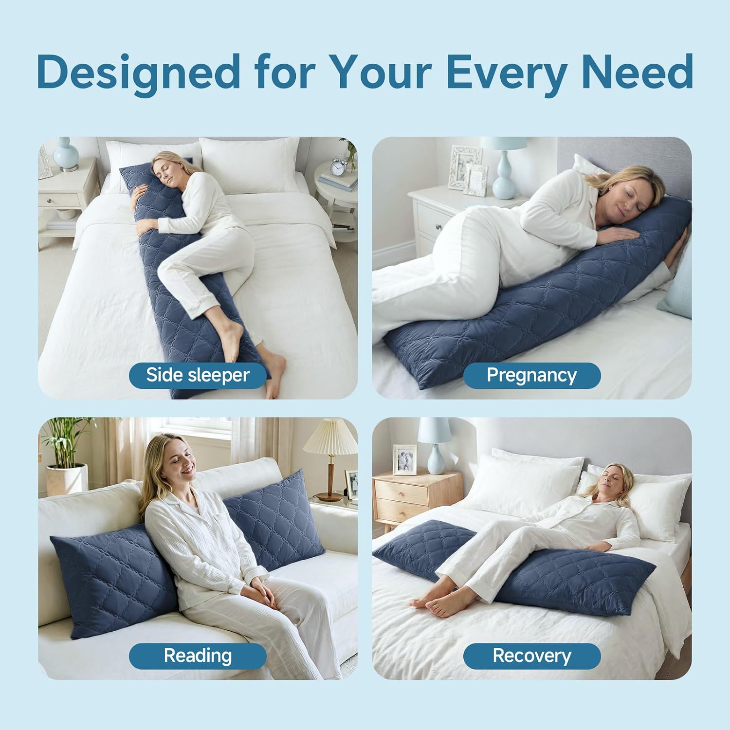 Bedelite Cooling Body Pillow for Adults, Creative Ultra Soft Cool-Touch Quilted Nylon-Spandex Body Pillow Cover, Adjustable Memory Foam Lon…