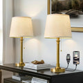 Oneach 19.5" Gold Table Lamp Set of 2, Small Bedside Table Lamps with USB A+C Charging Ports, Pull Chain Switch, Brass Modern Nightstand…