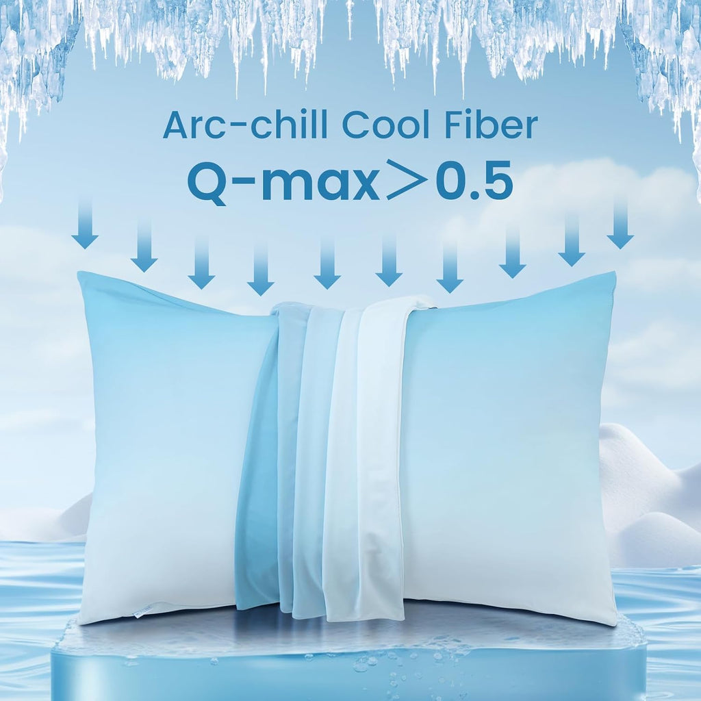 Luxear Cooling Pillow Cases, 2 Pack King Size Arc-Chill Q-max > 0.5 Gradient Cool Pillowcases for Hair Skin, Silky Cooling Summer Pillow Cov…