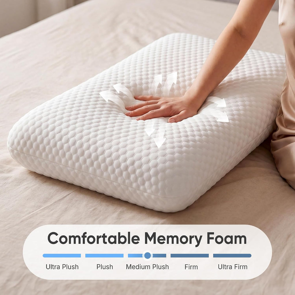 Sweetcrispy Back and Side Sleeper Support, White Gel Cooling Memory Foam Pillows for Sleeping, Bed Pillows for Adults with Breathable Mesh…