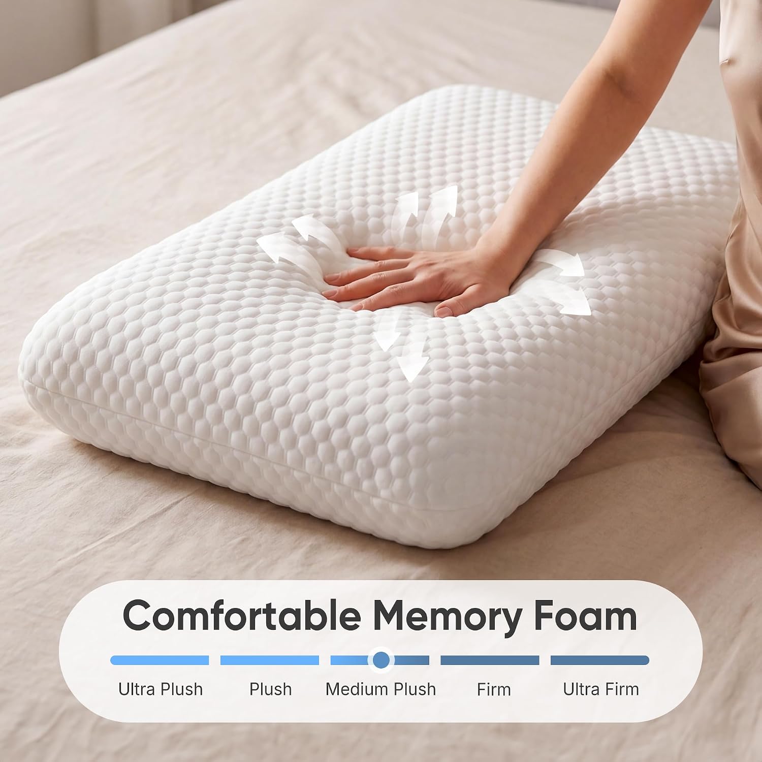 Sweetcrispy Back and Side Sleeper Support, White Gel Cooling Memory Foam Pillows for Sleeping, Bed Pillows for Adults with Breathable Mesh…