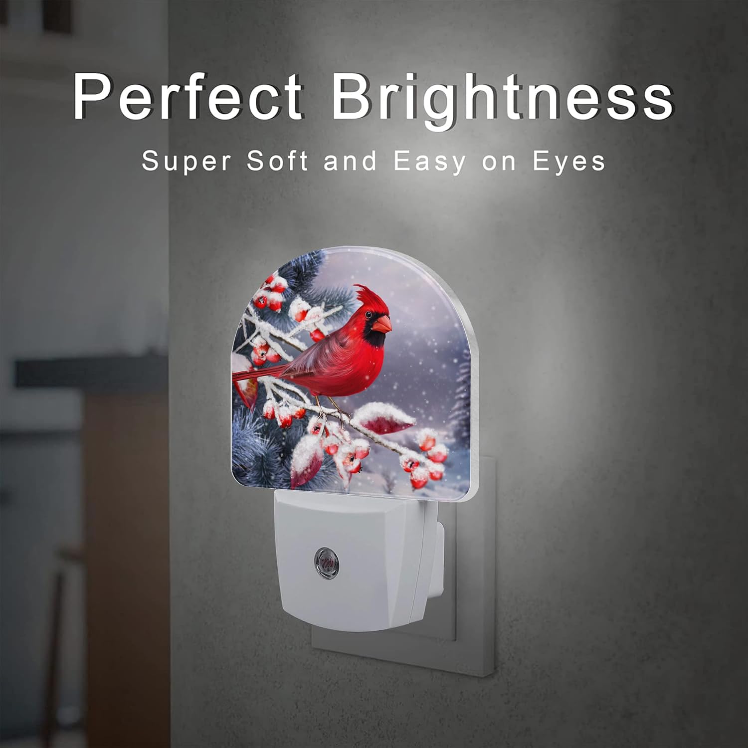 Winter Red Cardinal Bird Night Light for Kids, Christmas Pine Tree Snow Cardinal Night Light Plug in with Dusk to Dawn Sensor,0.5w Energy…
