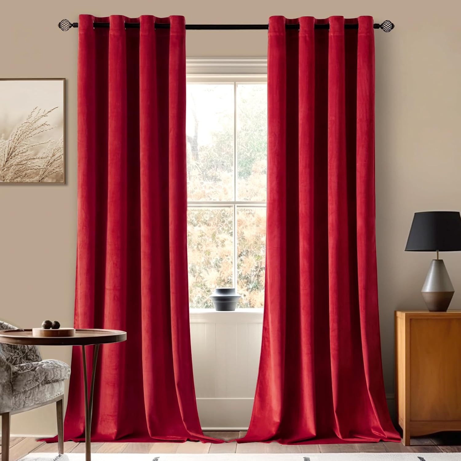 MIULEE Christmas Red Velvet Curtains Elegant Grommet Curtains Thermal Insulated Soundproof Room Darkening Curtains/Drapes for Classical…