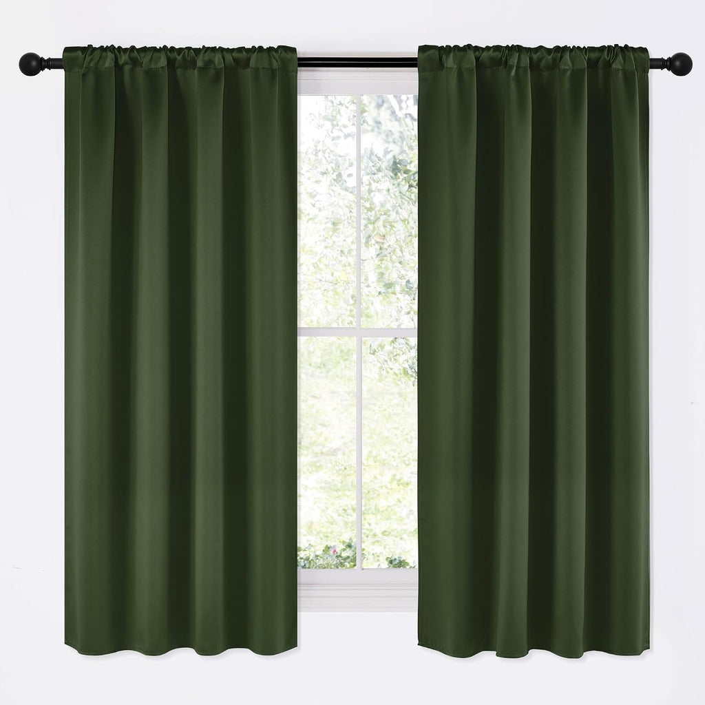NICETOWN Dark Green Blackout Cafe Satin Curtains for Small Windows, 42" Wide by 63" Long, 2 Panels, Rod Pocket Noise Reducing Faux Silk…