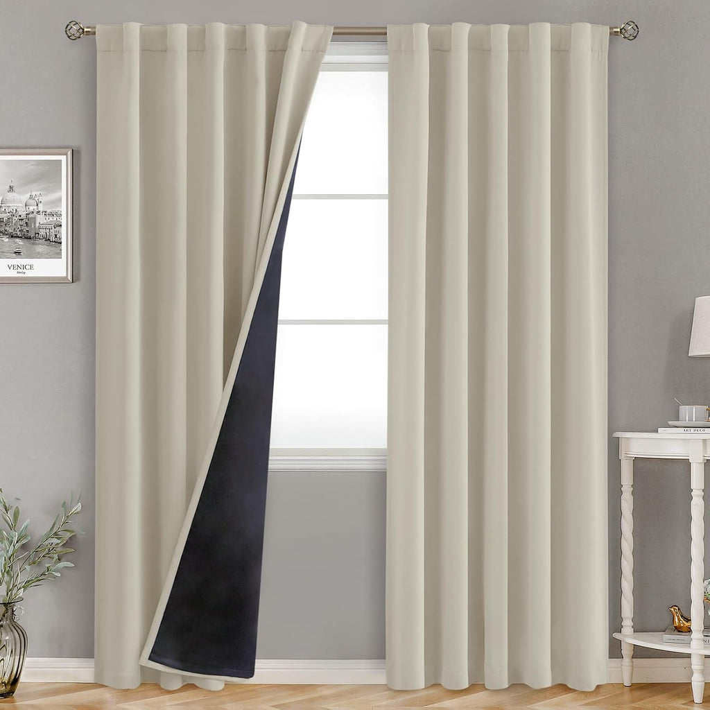 BGment 100% Room Darkening Thermal Insulated Blackout Curtains 84 Inches Long with Liner, Rod Pocket and Back Tab Double Layer Noise…