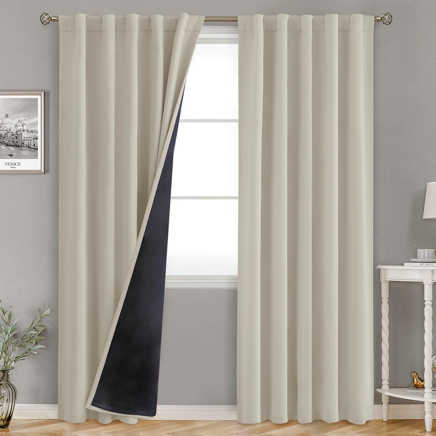 BGment 100% Room Darkening Thermal Insulated Blackout Curtains 84 Inches Long with Liner, Rod Pocket and Back Tab Double Layer Noise…
