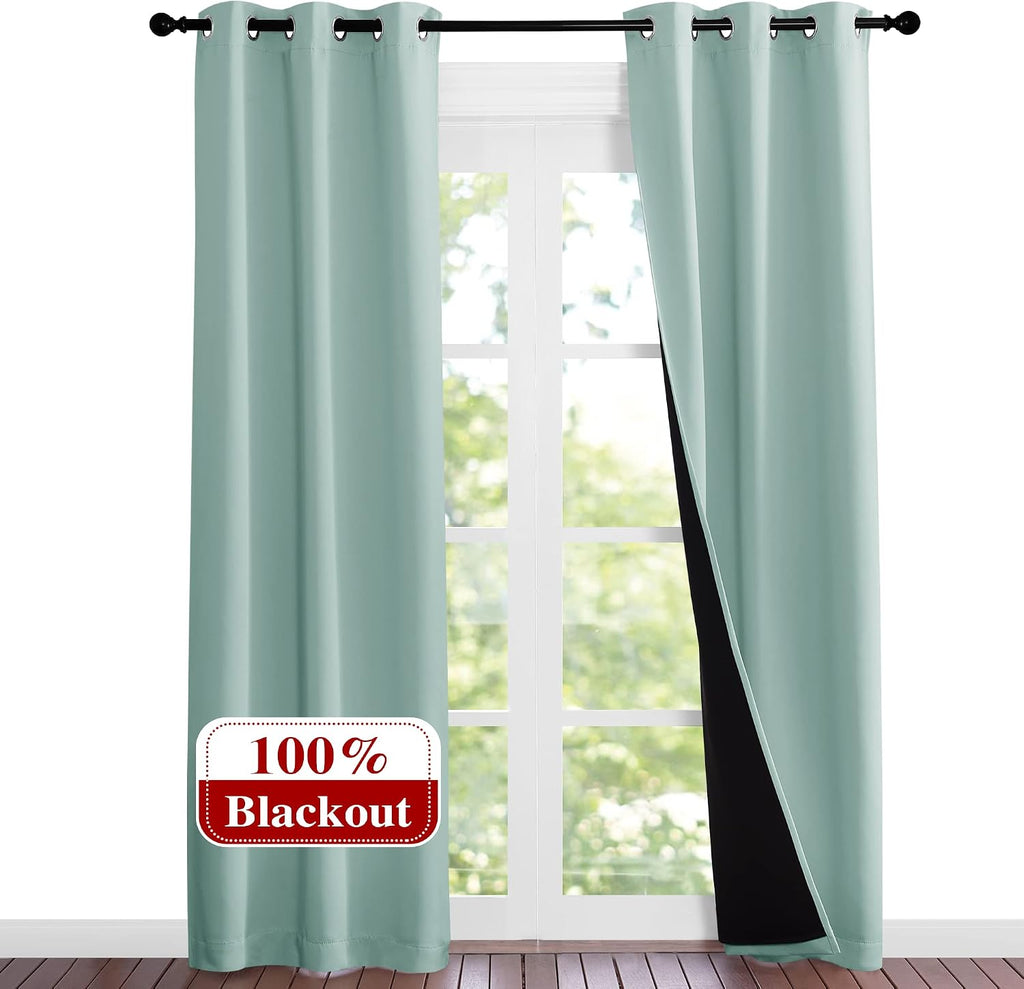Nicetown Aqua Blue Blackout Curtains 84 inches Long, Full Light Blocking Drapes with Black Liner for Nursery, Noise Reducing Thermal Insula…
