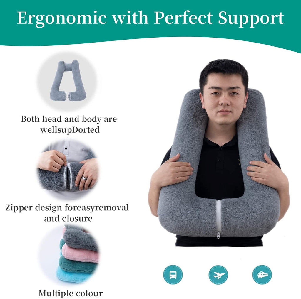 FHSGGP Travel Pillow Upgraded Version of Aircraft Travel Neck Pillow with Storage Bag, Sleep Pillows for Travel by Train, Car, or Plane…