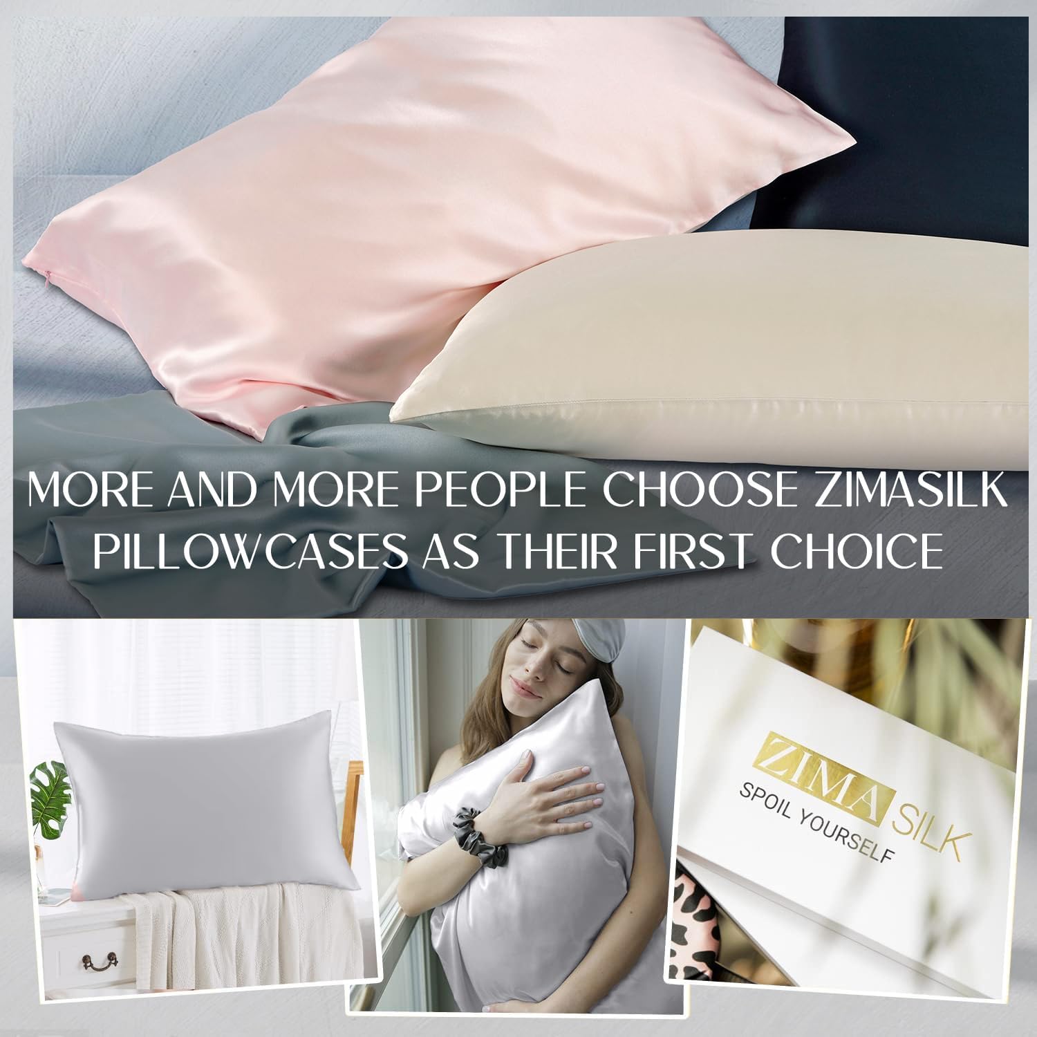 Zimasilk 100% Pure Mulberry Silk Pillowcase for Hair and Skin everyday comfort, Soft and Smooth, Both Sides Grade 6A Silk,600 Thread…