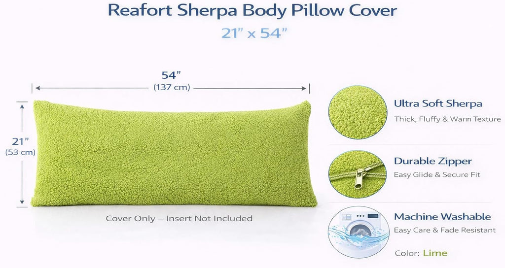 Reafort Sherpa Body Pillow Cover 21" x 54", Plush Fleece Long Body Pillowcase with Zipper Closure, Ultra Soft Fluffy Cozy Decorative…