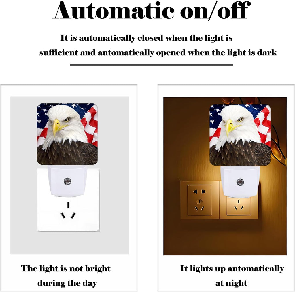 American Bald Eagle Night Light, Plug Into Wall with Dusk to Dawn Light Sensors, Warm Nightlights for Bedroom, Bathroom, Hallway, Kitchen…