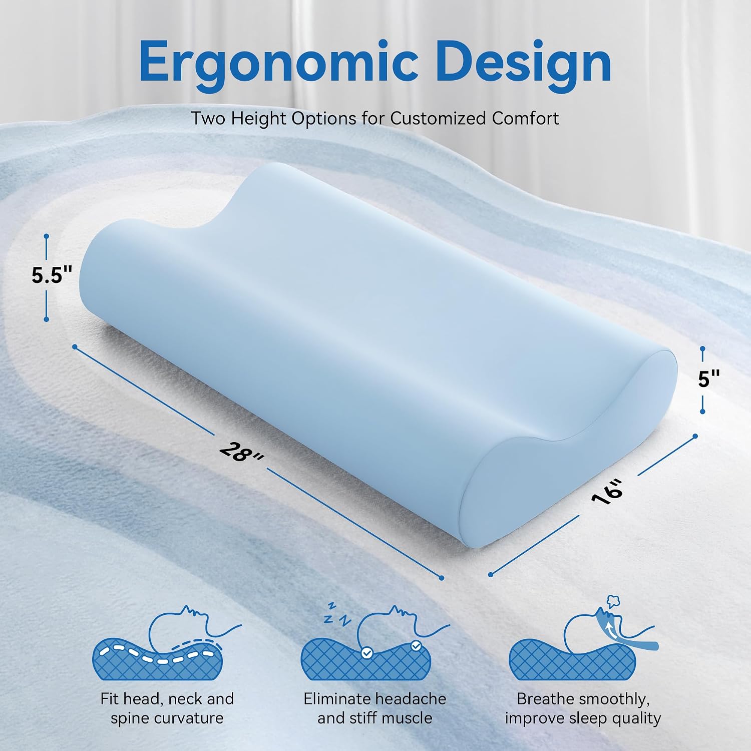 Amaeromax AM AEROMAX Queen Size Soft Contour Memory Foam Pillow, Cervical Pillow for Neck, Neck Orthopedic Sleeping Pillows for Side, Back…