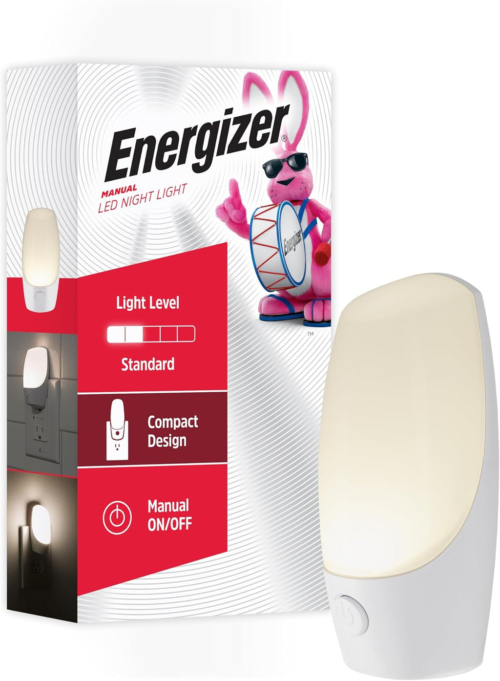 Energizer Manual On/Off LED Night Light Plug-in, Push Button, Compact, Contemporary, for Bedroom, Livingroom, Hallway, Bathroom, Nursery…