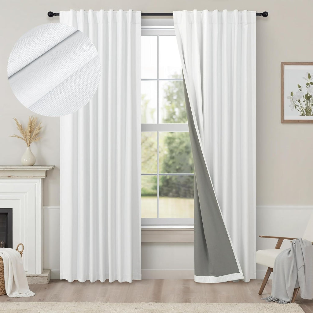 Pitalk White Room Darkening Curtains White Blackout Curtain 68 Inch Length 2 Panels Faux Linen Viral Short Bedroom Window Curtain for Dinin…