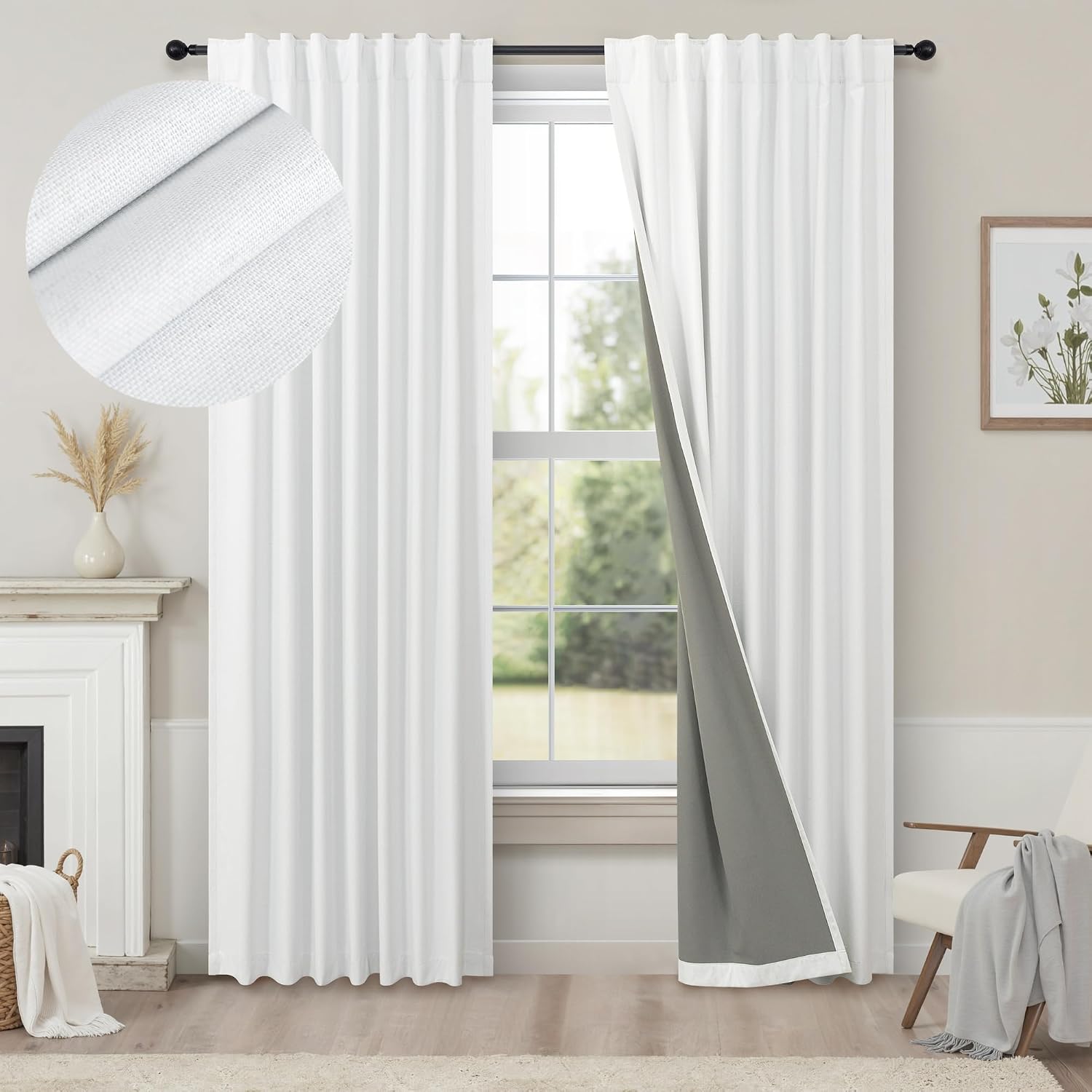 Pitalk White Room Darkening Curtains White Blackout Curtain 68 Inch Length 2 Panels Faux Linen Viral Short Bedroom Window Curtain for Dinin…