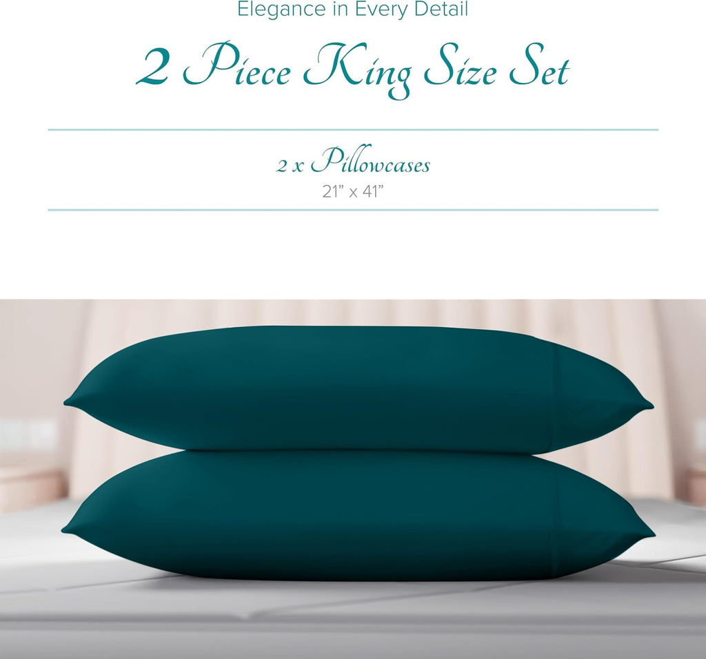 Carressa Linen Luxury Egyptian Cotton King Pillow Cases Set of 2-800 Series Tulips Collection Pillowcases for Sleeping (Teal), Soft…