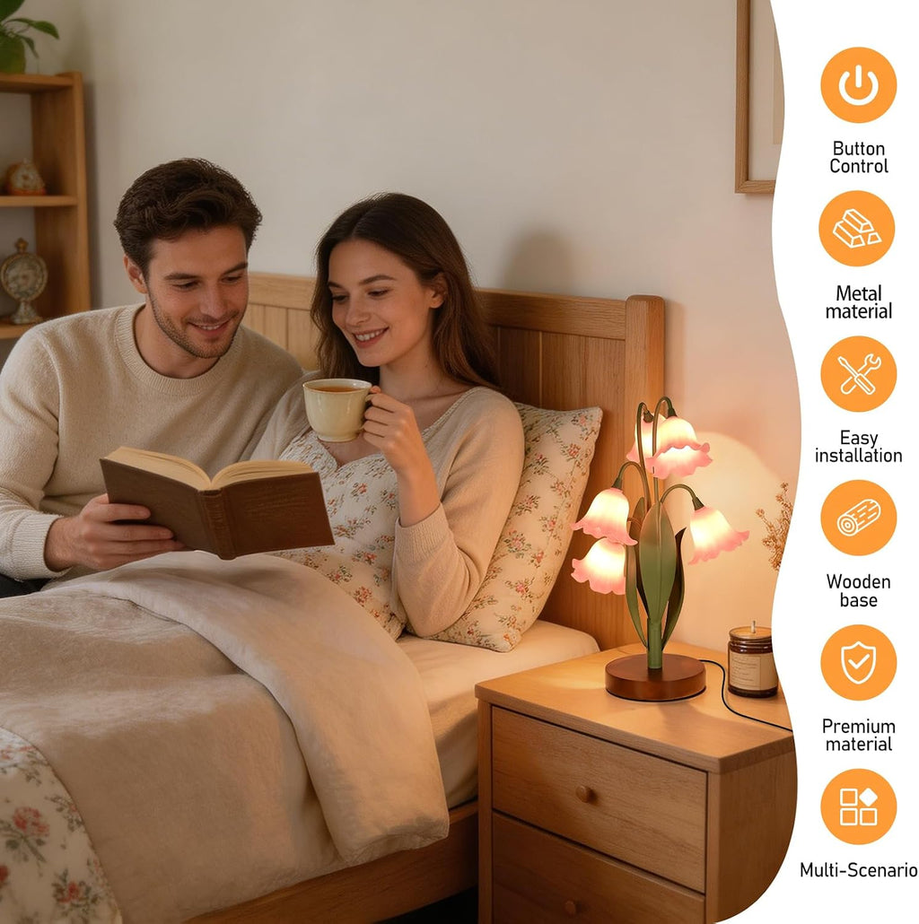 Flower Table Lamp for Bedroom, Cute Reading Light with 5 Wind Chime Grass Flower of The Valley, Desk Lamp Bedside Lamps for Nightstands…