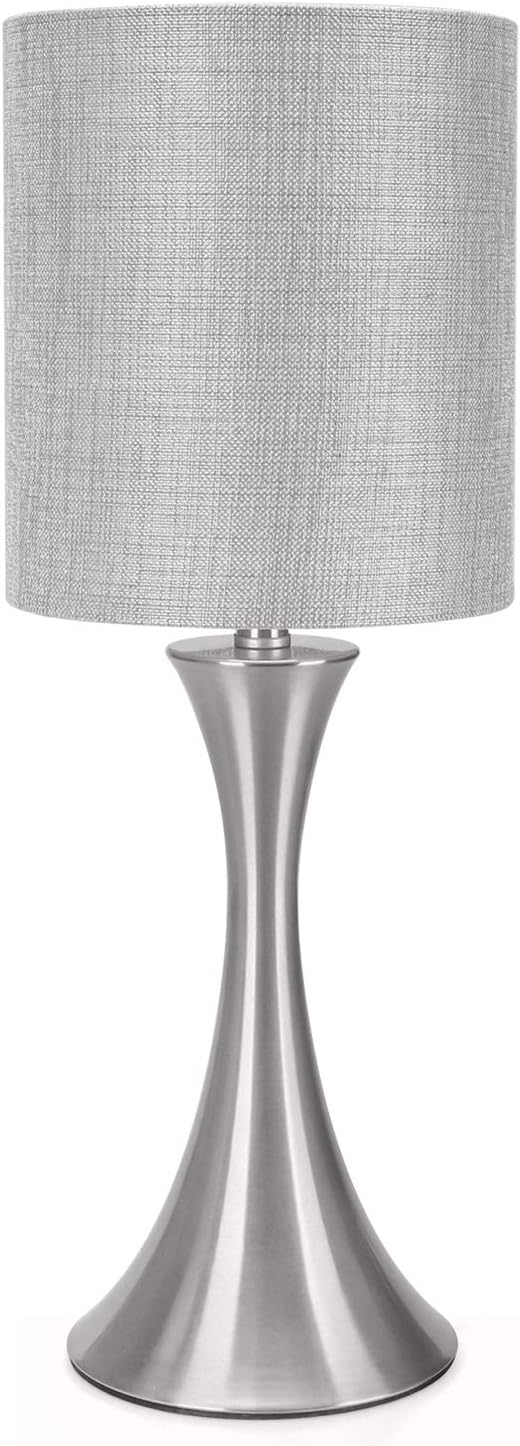 3 Way Touch Control Table Lamp, Dimmable Bedside Desk Lamp with Metal Base Modern Nightstand Lamp Stylish Grey Shade Simple Side Table…