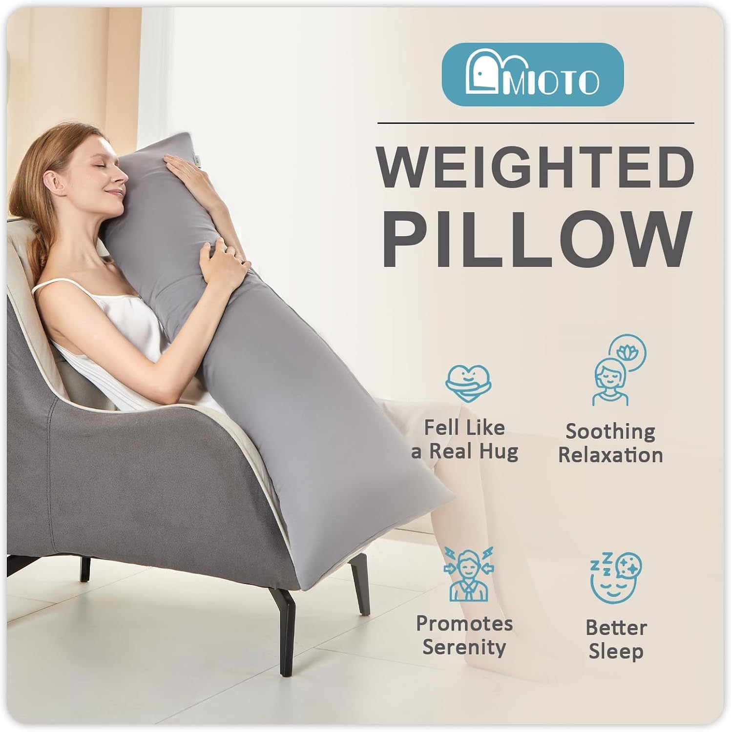 Mioto Cooling Weighted Body Pillow with Tencel Cover(48" x 14") 8.5lbs - Quilted Glass Beads Body Pillows for Better Sleep, Weighted Pillow…