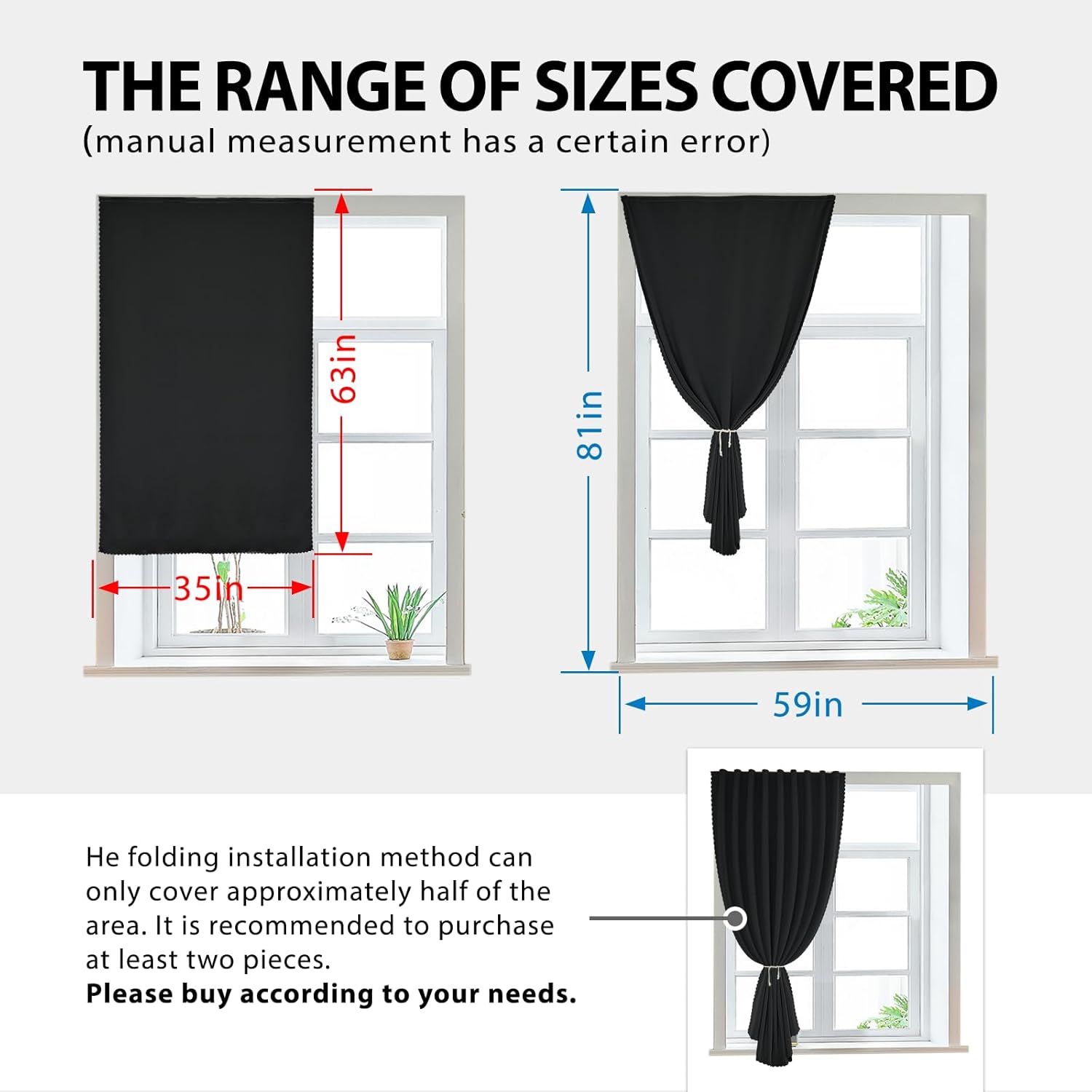 Jilron Autohesion Curtains for Windows, Bedroom Blackout Curtains for - Thermal Lnsulated No Drill Curtains Room Darkening Black Small Drape…