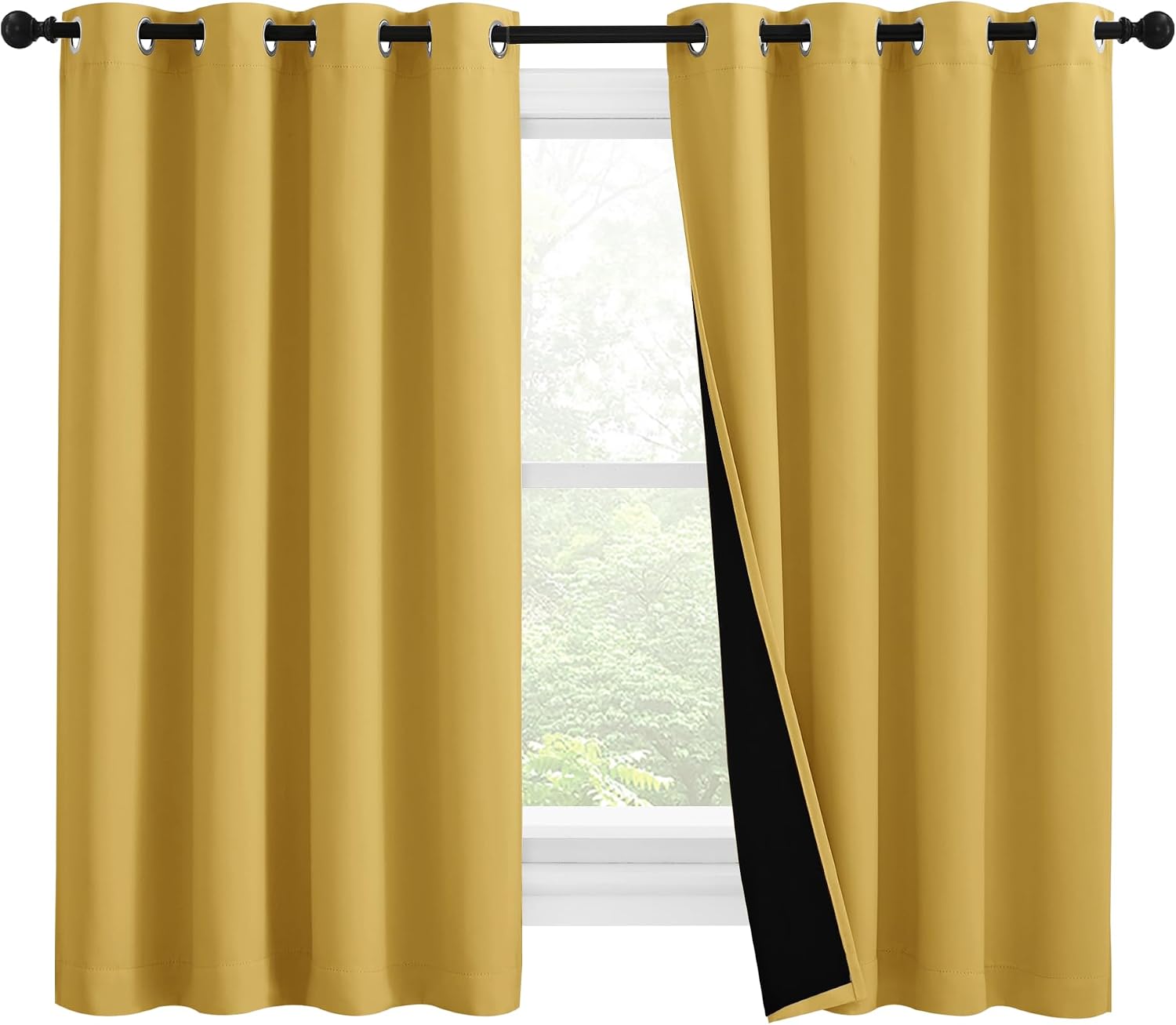 Nicetown 100% Blackout Curtains with Black Liners, Thermal Insulated Full Blackout 2-Layer Lined Drapes, Noise Cancellation Window Draperie…