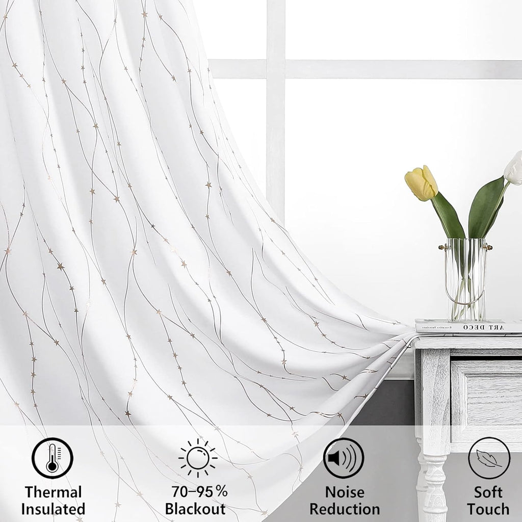 Smileweaver SMILE WEAVER White Christmas Curtains 63 Inch Length for Bedroom, Room Darkening Curtains with Gold Star Printed Noise Reducing…
