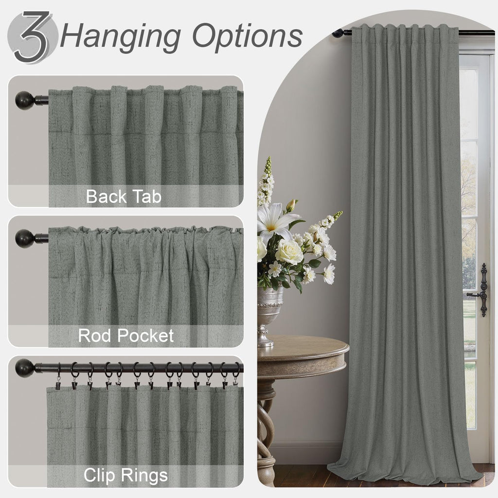 Pitalk Gray Blackout Curtains 96 Inches Long 2 Panel Burg Linen Textured Charcoal Dark Grey Room Darkening Curtains for Bedroom Office Insu…