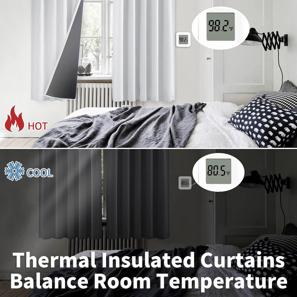 BGment Greyish White 100% Blackout Curtains 72 Inches Long with Black Liner, Rod Pocket and Back Tab Double Layer Room Darkening Thermal…