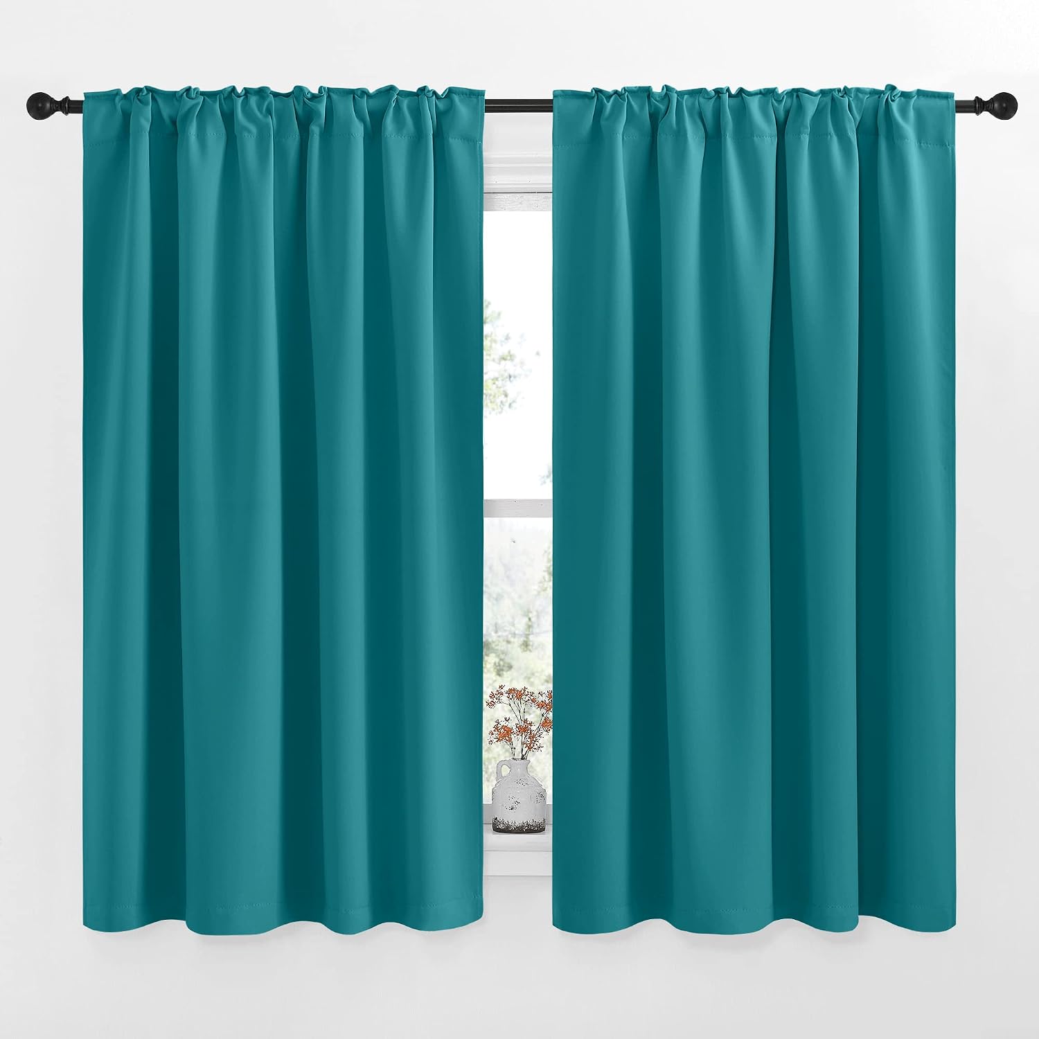 Nicetown Insulated Room Darkening Curtain Panels - (Peacock Teal Color) W52 x L63, 2 Pieces, Room Darkening Window Treatment Drape Panel 2…