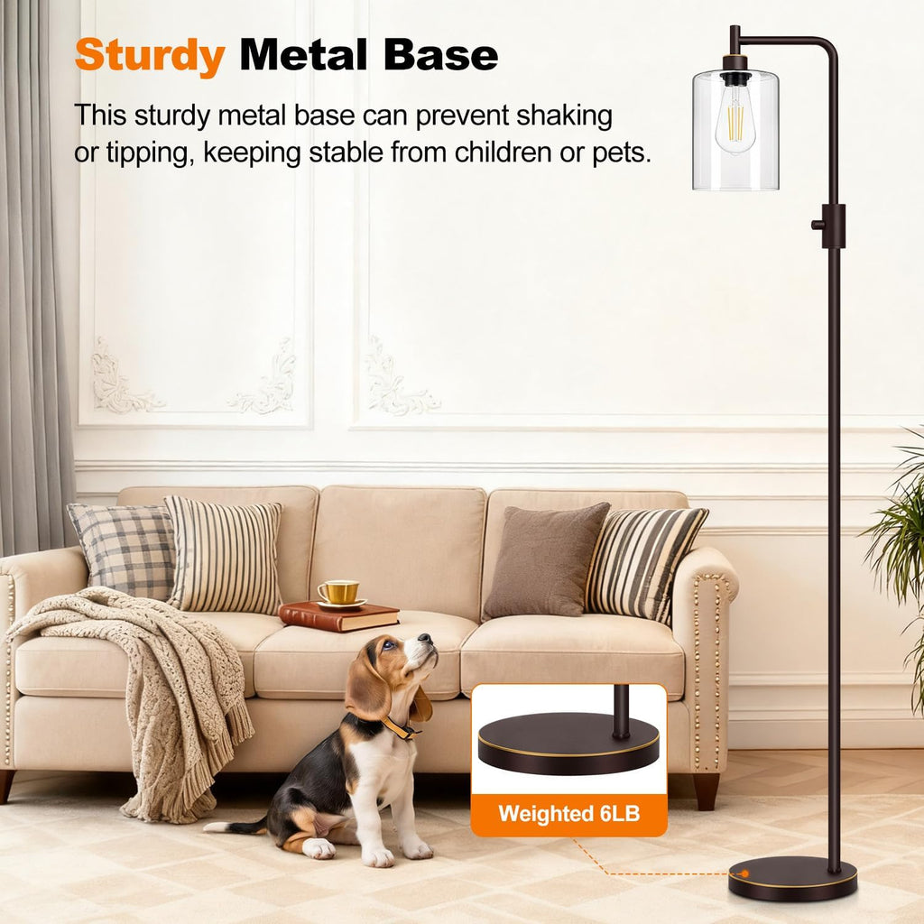 Upgraded】Dimmable Floor Lamp for Living Room with Glass Lampshade, Brown and Gold Modern Floor Lamp with 900LM LED Bulb Included, Bright…