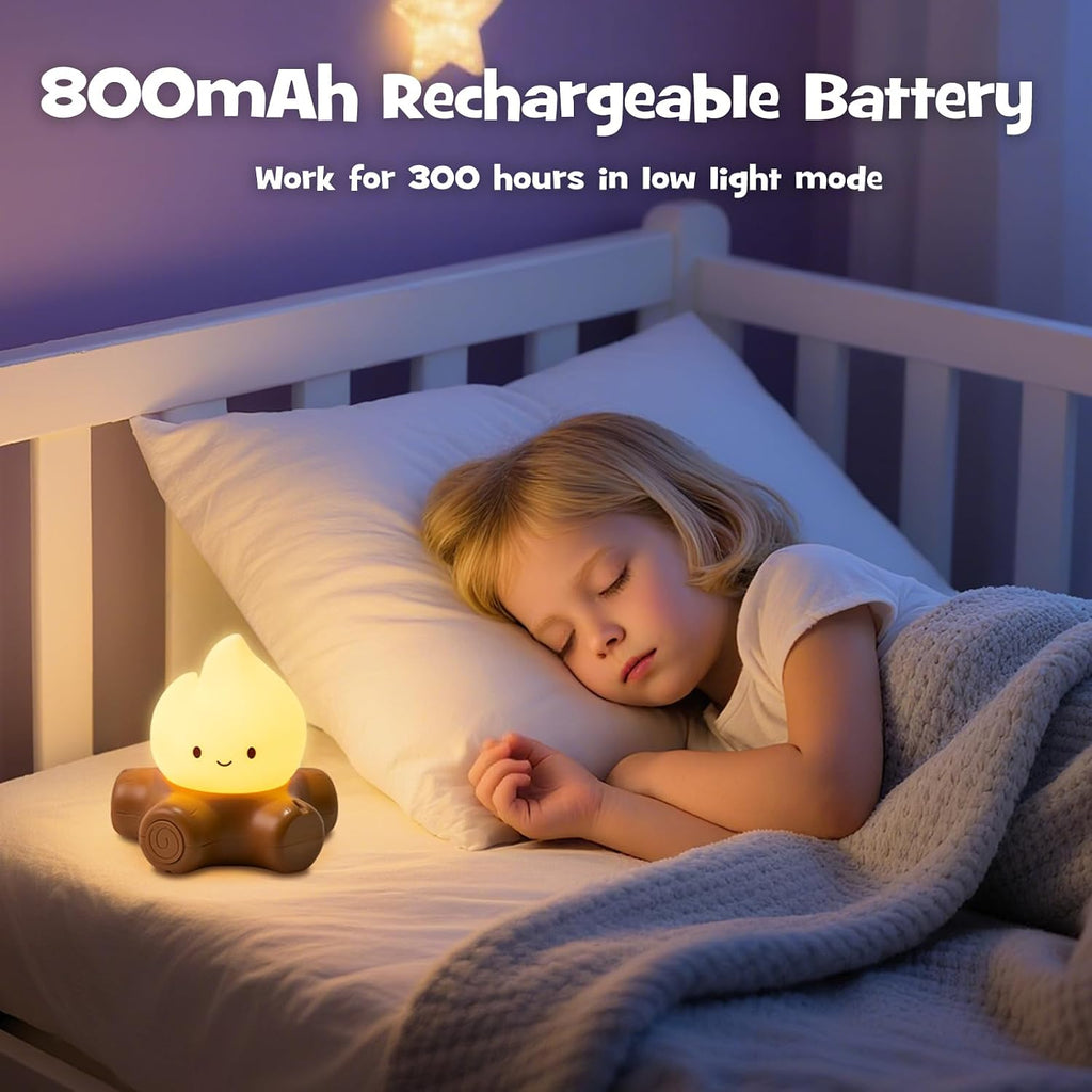 Campfire Night Light with Flickering Mode Dimmable Halloween Campfire Nightlight for Nursery Breastfeeding Cute Silicone Flame Light…