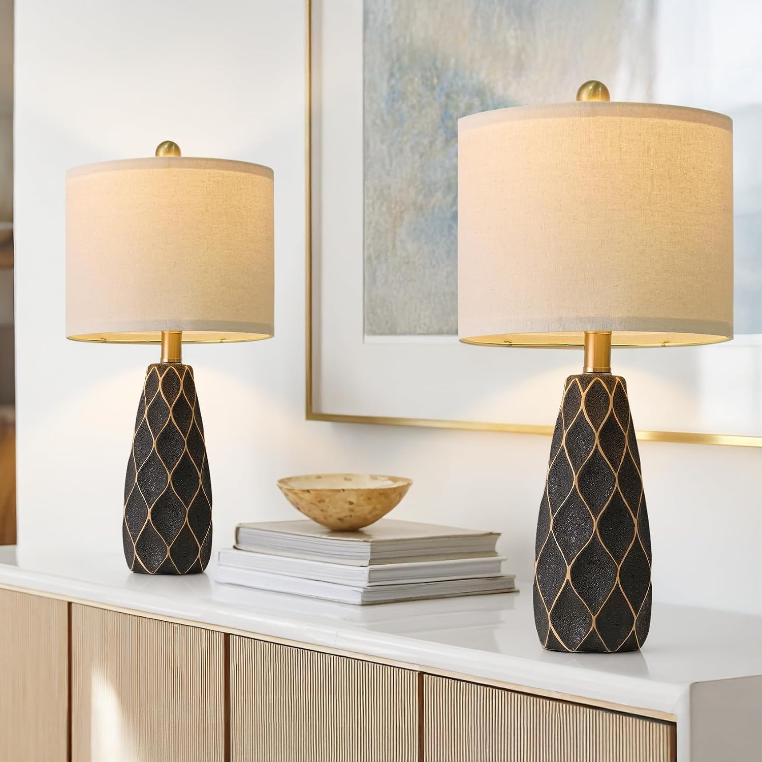 20.75" Small Table Lamps for Living Room Bedroom Lamps Set of 2 Ceramic Modern Boho Bedside Lamps Night Stands Farmhouse Vintage…