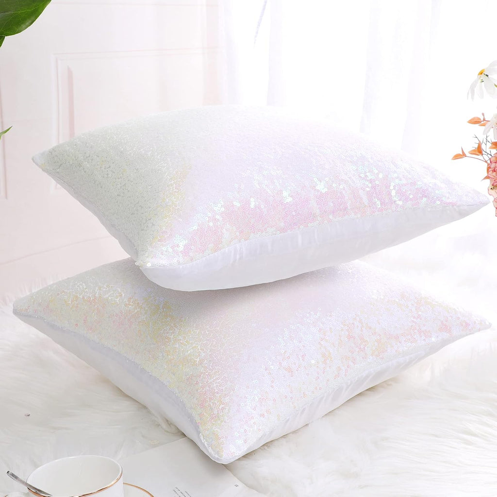 uxcell 2 Pcs Starry Pink Sequin Throw Pillow Covers, Shiny Sparkling Satin Sequin Cushion Covers, Decorative Pillowcases for…