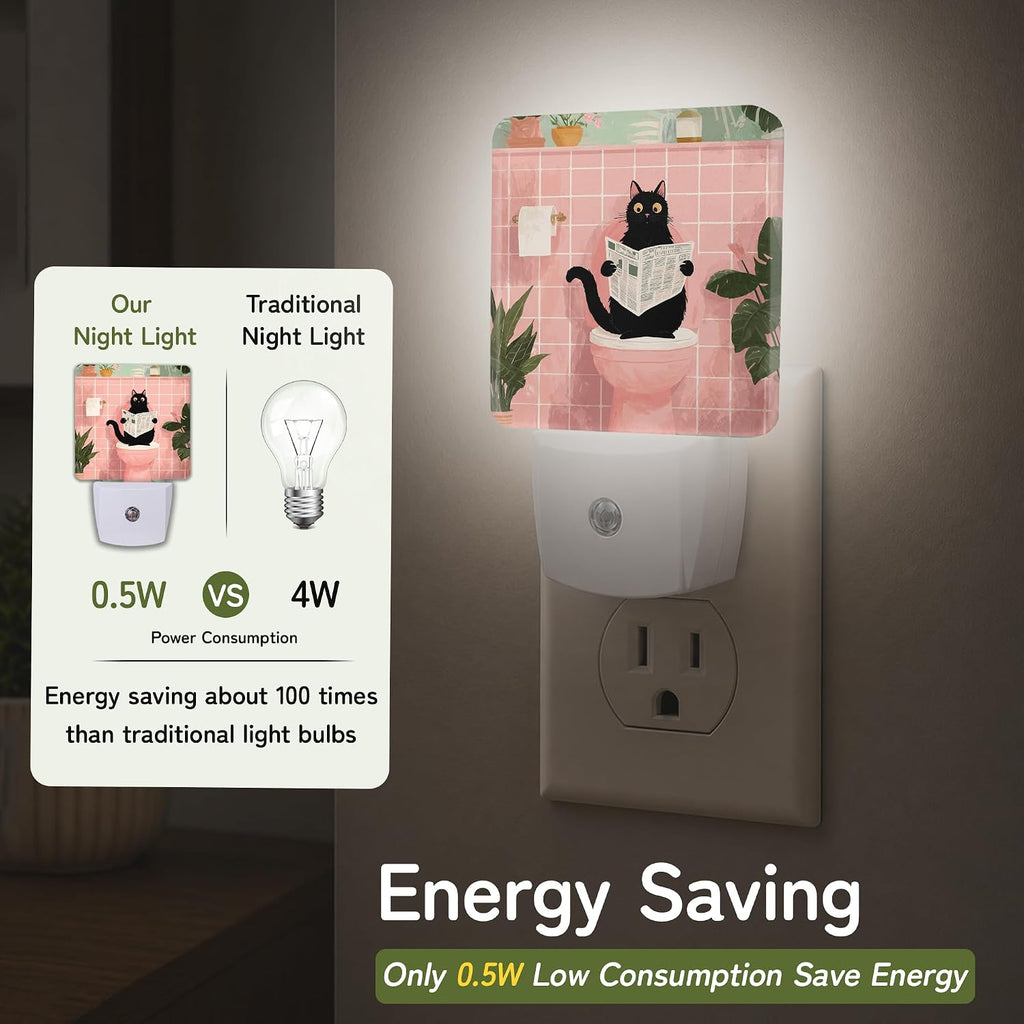 Night Light, Black Cat Bathroom Night Lights Plug into Wall for Bedroom Bathroom Hallway Kitchen, Dusk to Dawn Sensor Decorative Gift for…