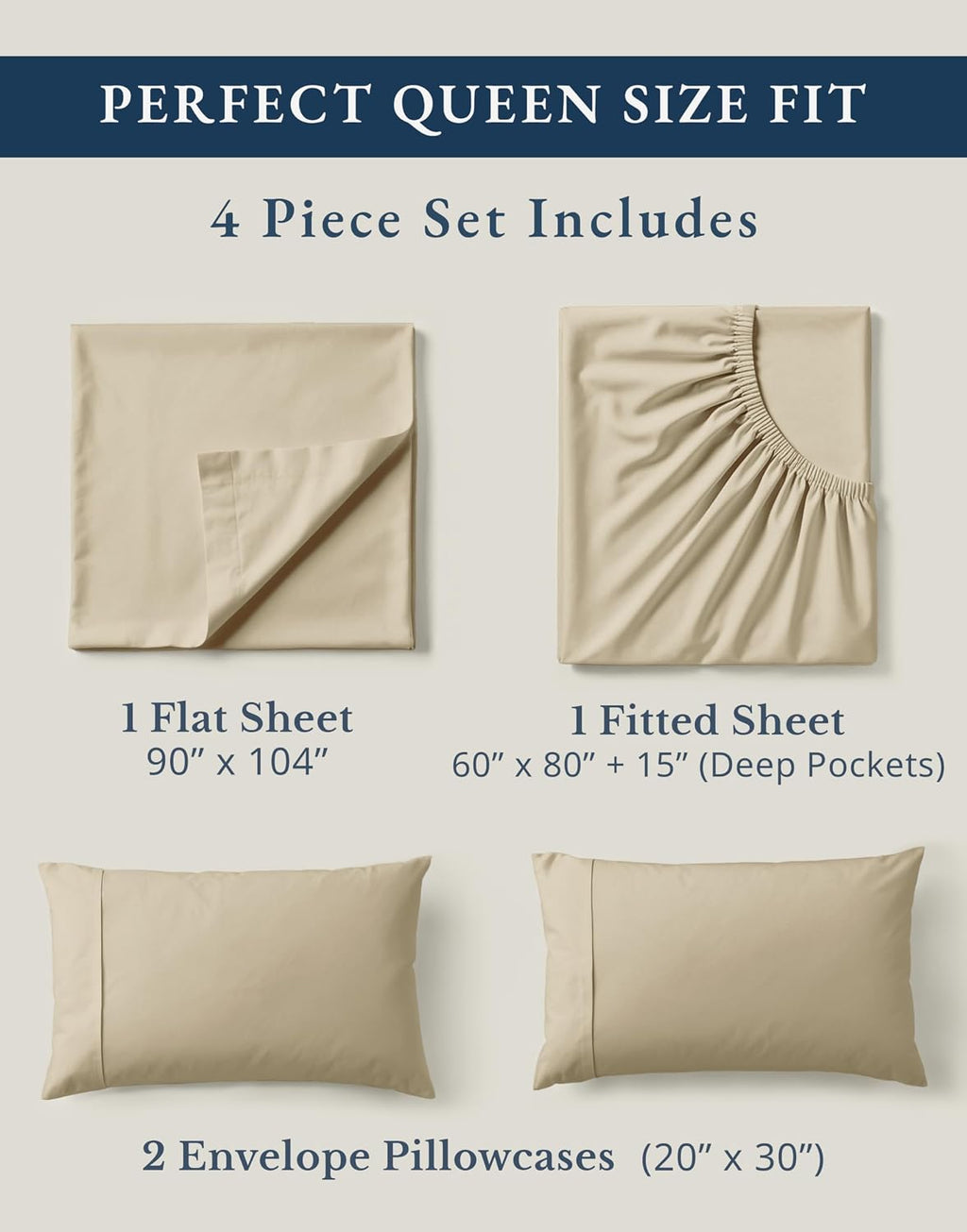 LaneLinen LANE LINEN 100% Organic Cotton Queen Size Sheets Set, Eco Friedly Mercerized Fully Elasticized Queen Sheets, Naturally Temperatur…