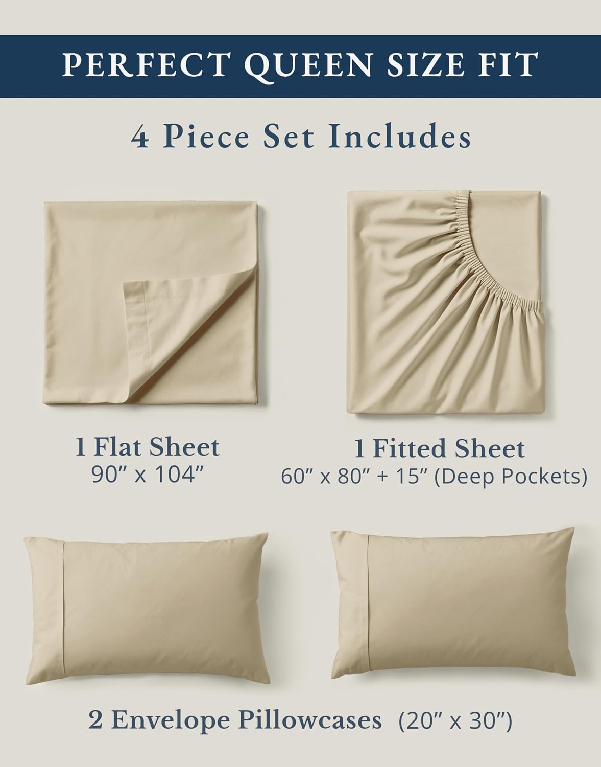 LaneLinen LANE LINEN 100% Organic Cotton Queen Size Sheets Set, Eco Friedly Mercerized Fully Elasticized Queen Sheets, Naturally Temperatur…