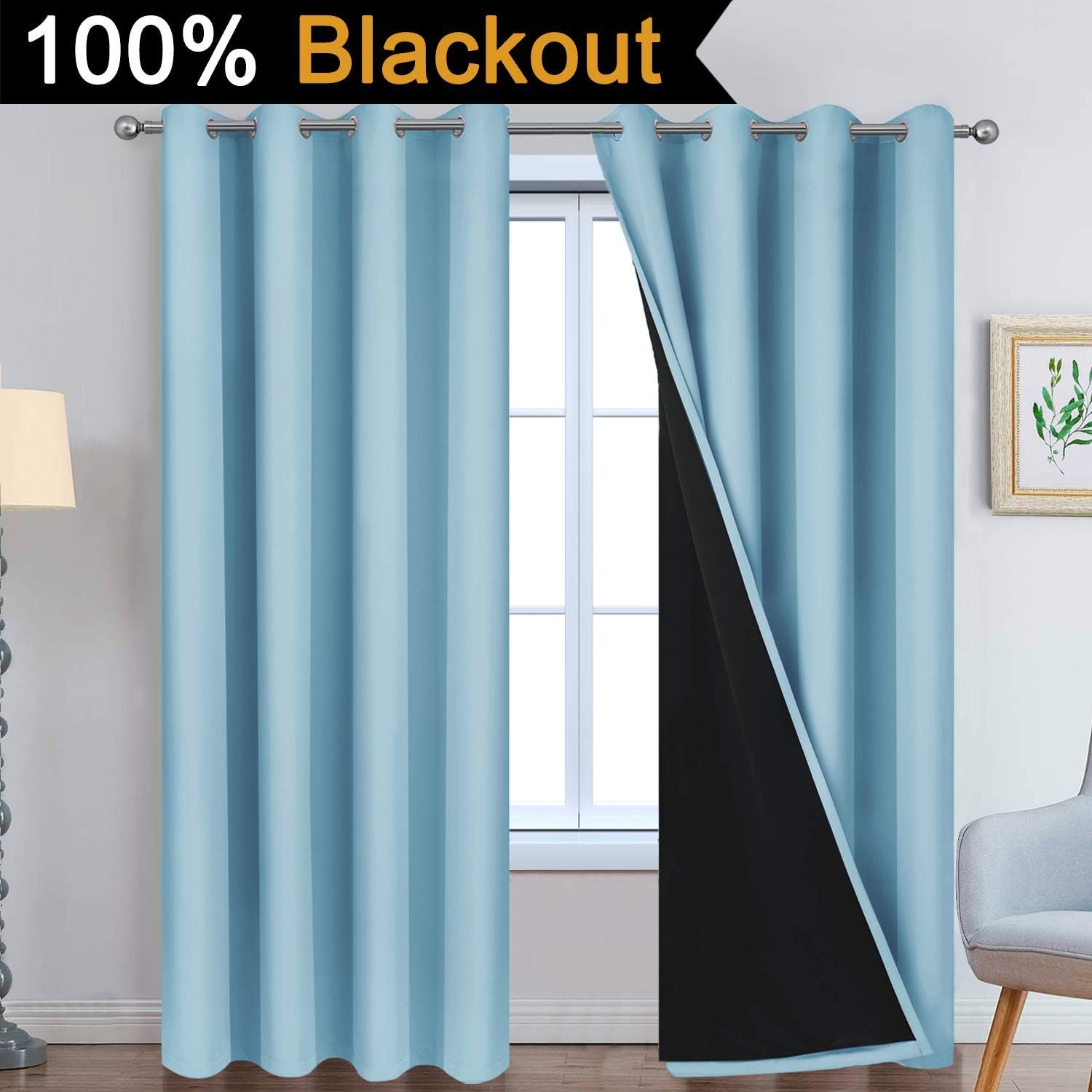 Yakamok Full Blackout Curtains 84 Inches Long, Blackout Curtain Panels for Bedroom, 2 Thick Layers Grommet Top Thermal Insulated Drapes with…