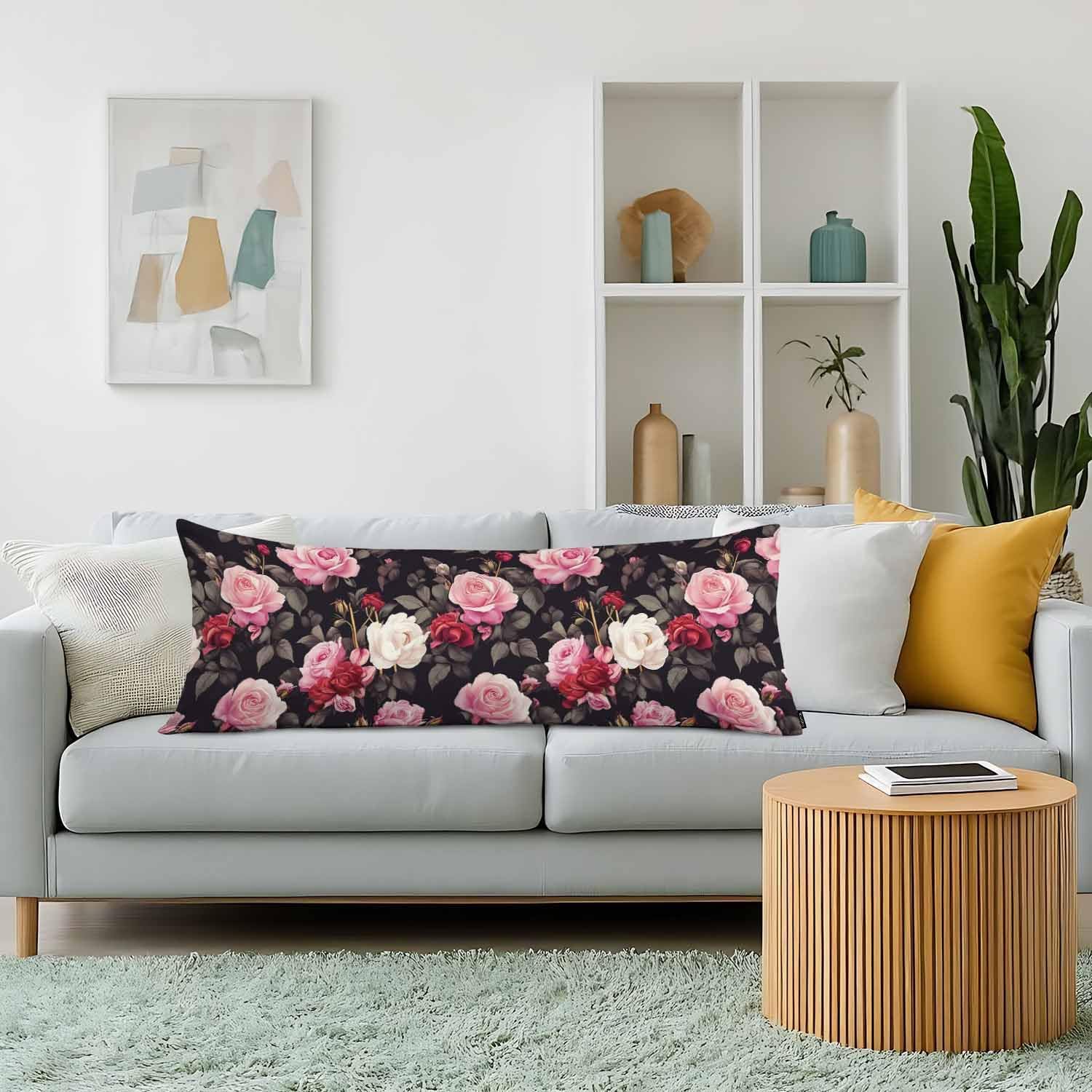 Outdoor Pillows Body Pillow Cover Rose Lumbar Body Pillow Case Protector Blossom Roses Body Cushion Covers Bed Body Pillowcases for…