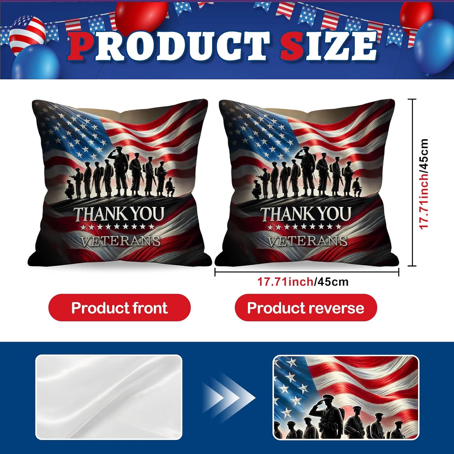 BlissYard Patriotic Throw Pillow Covers 18x18 Set of 2 American Flag Decorative Pillow Covers Thank You Veterans Patriotic Home Decor for…