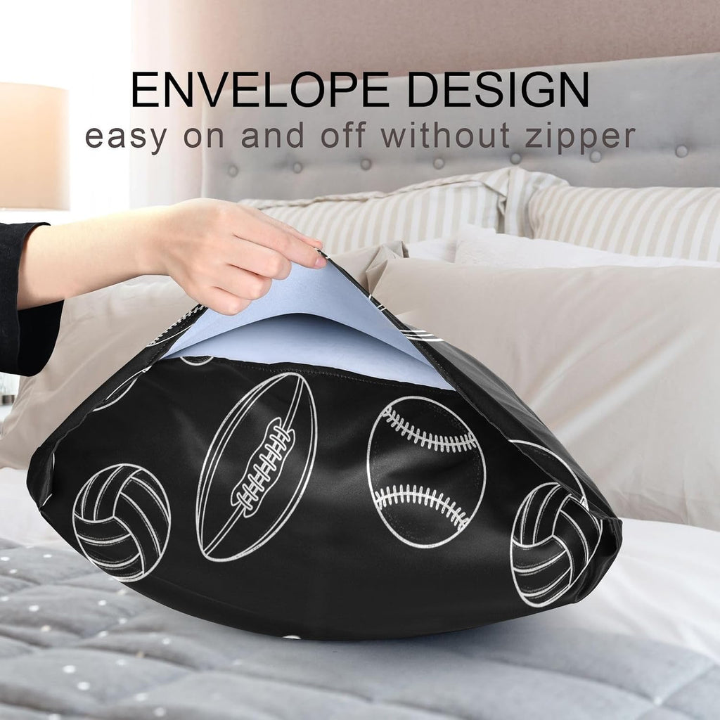Soccer Balls Black Pillow Covers Silk Pillowcase for Hair and Skin Soft Breathable Smooth Cooling Satin Pillowcase King Size Pillow Case…