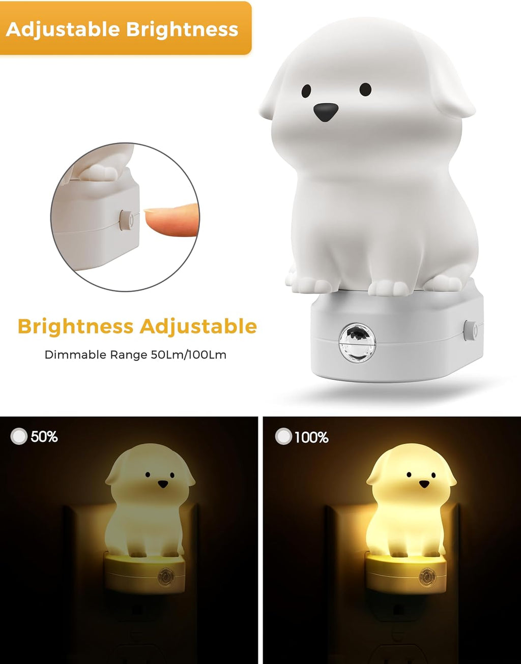 L LOHAS LED Plug in Night Light for Kids 2 Pack, 3D Cute Puppy Night Lights with Dusk to Dawn Sensor, RGB+Soft White 3000K Dog Night…