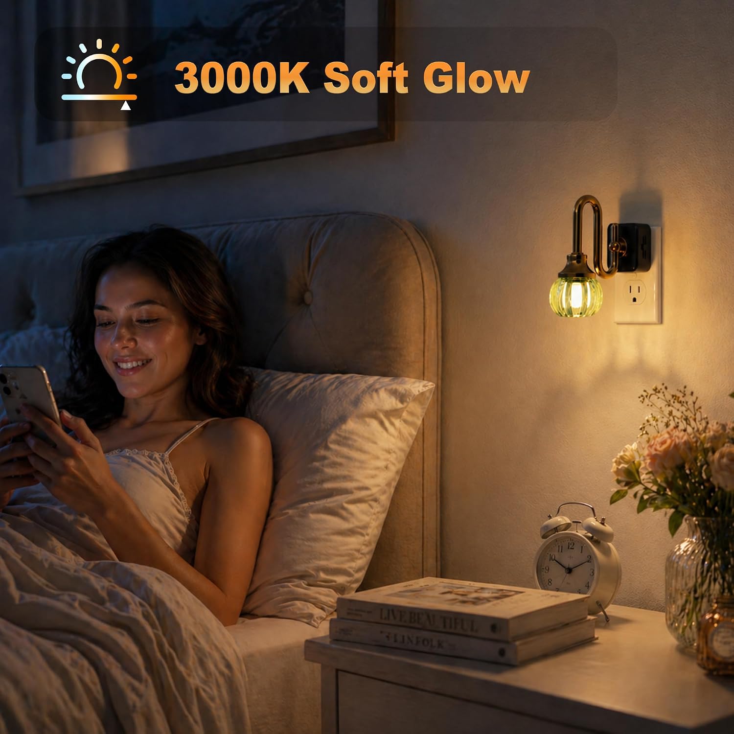 JandCase Night Light, Night Lights Plug into Wall, Green Tulip LED Nightlight, 0-100 LM Dimmable Nightlights, Dusk to Dawn Sensor, 1W…
