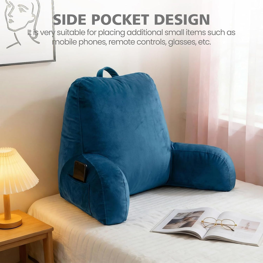Reading Pillow for Bed Sitting Up, Adults and Teens Backrest with Arms, Velvet Back Support Pillow for Sitting on Sofa, Couch with…