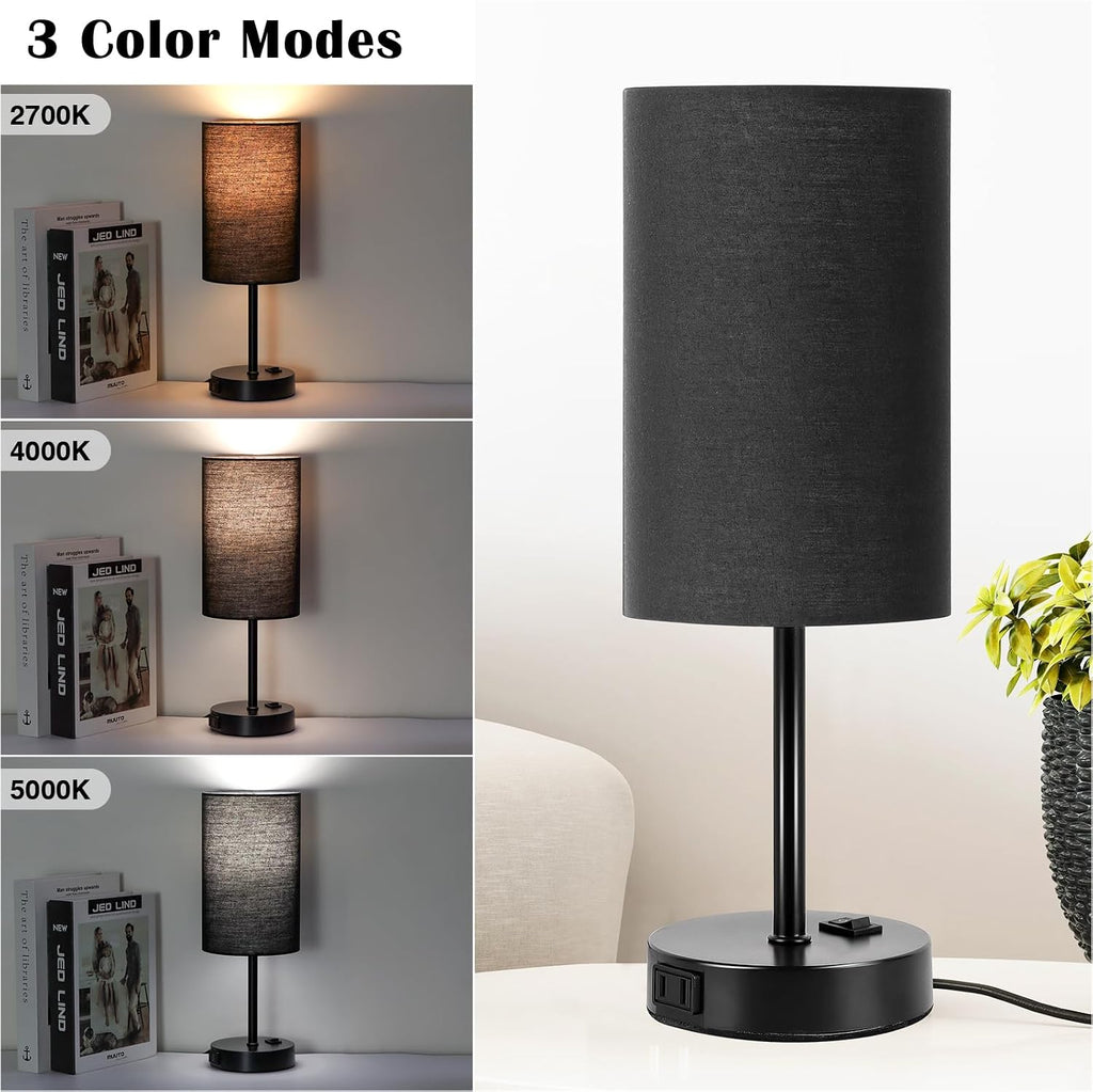 ZJOJO Table Lamp for Bedroom Set of 2, Bedside Small Lamps with 3 Way Dimmable Rocker Switch and AC Outlet, Nightstand Desk Lamp with…