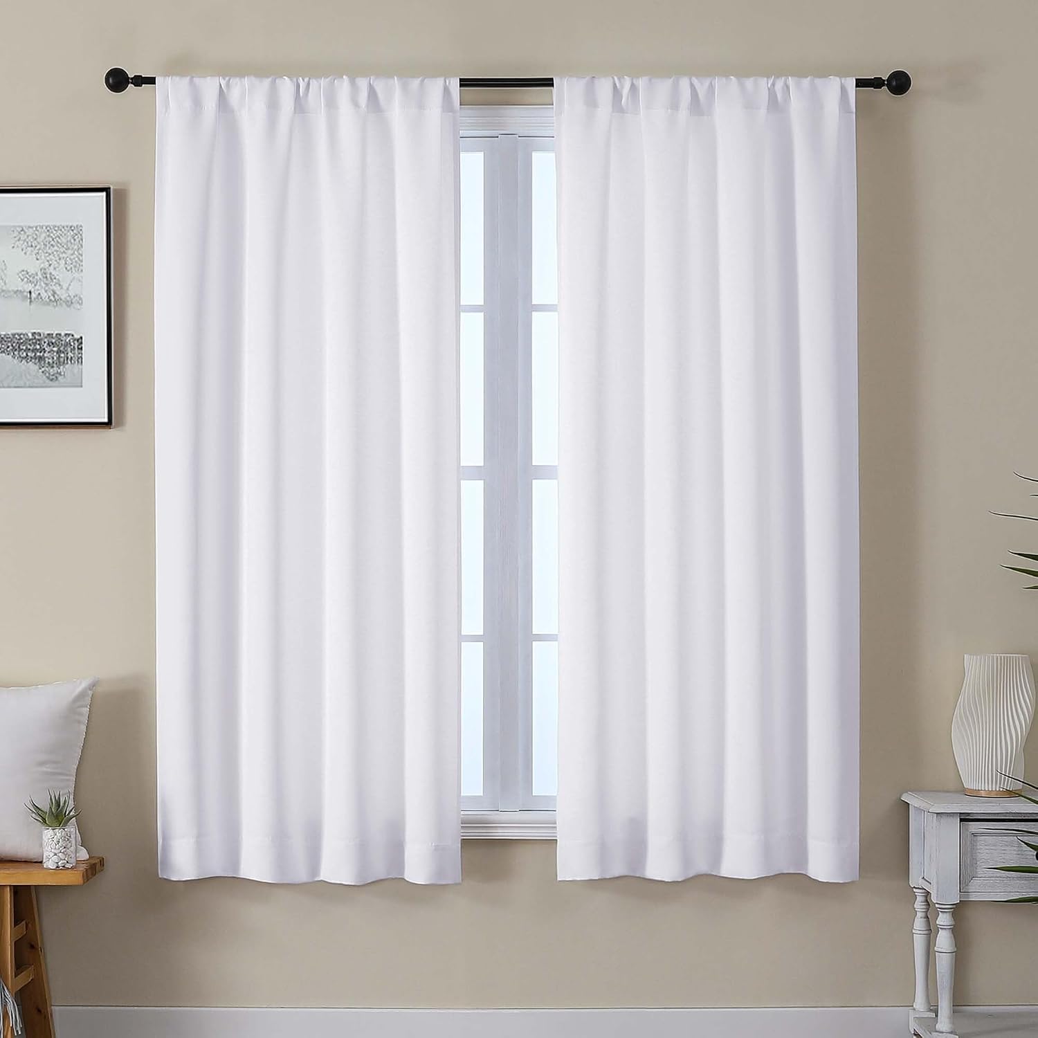 Gwine Pura White Curtains 63 inch Length, Light Filtering Thermal Insulated Noise Reducing Window Curtain Panels for Bedroom, Elegant…