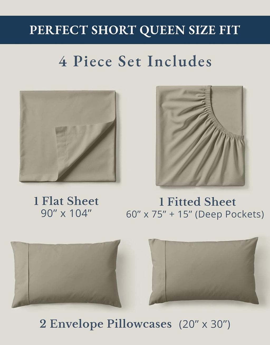 LaneLinen LANE LINEN RV Queen Sheets Set - 100% Organic Cotton Camper Sheet Sets 15" Deep Pocket Fitted (Short Silver) Cotton Silver