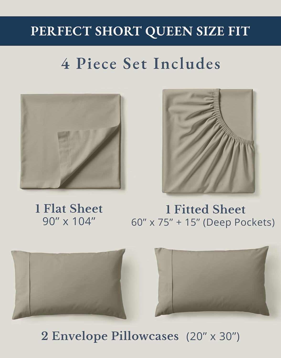 LaneLinen LANE LINEN RV Queen Sheets Set - 100% Organic Cotton Camper Sheet Sets 15" Deep Pocket Fitted (Short Silver) Cotton Silver