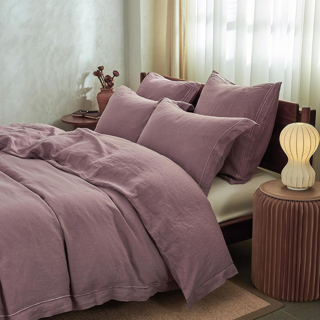 Simple&Opulence 100% Washed Linen Duvet Cover with Embroidered, 3 Pieces Soft Farmhouse Comforter Set with Button Closure,1…