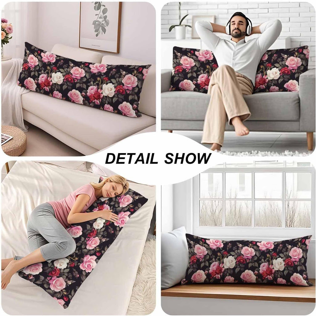 Outdoor Pillows Body Pillow Cover Rose Lumbar Body Pillow Case Protector Blossom Roses Body Cushion Covers Bed Body Pillowcases for…
